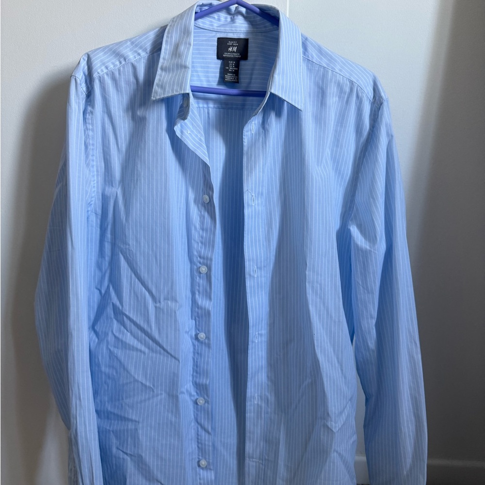 H&M Men's Pale Blue Pinstripe Dress Shirt
